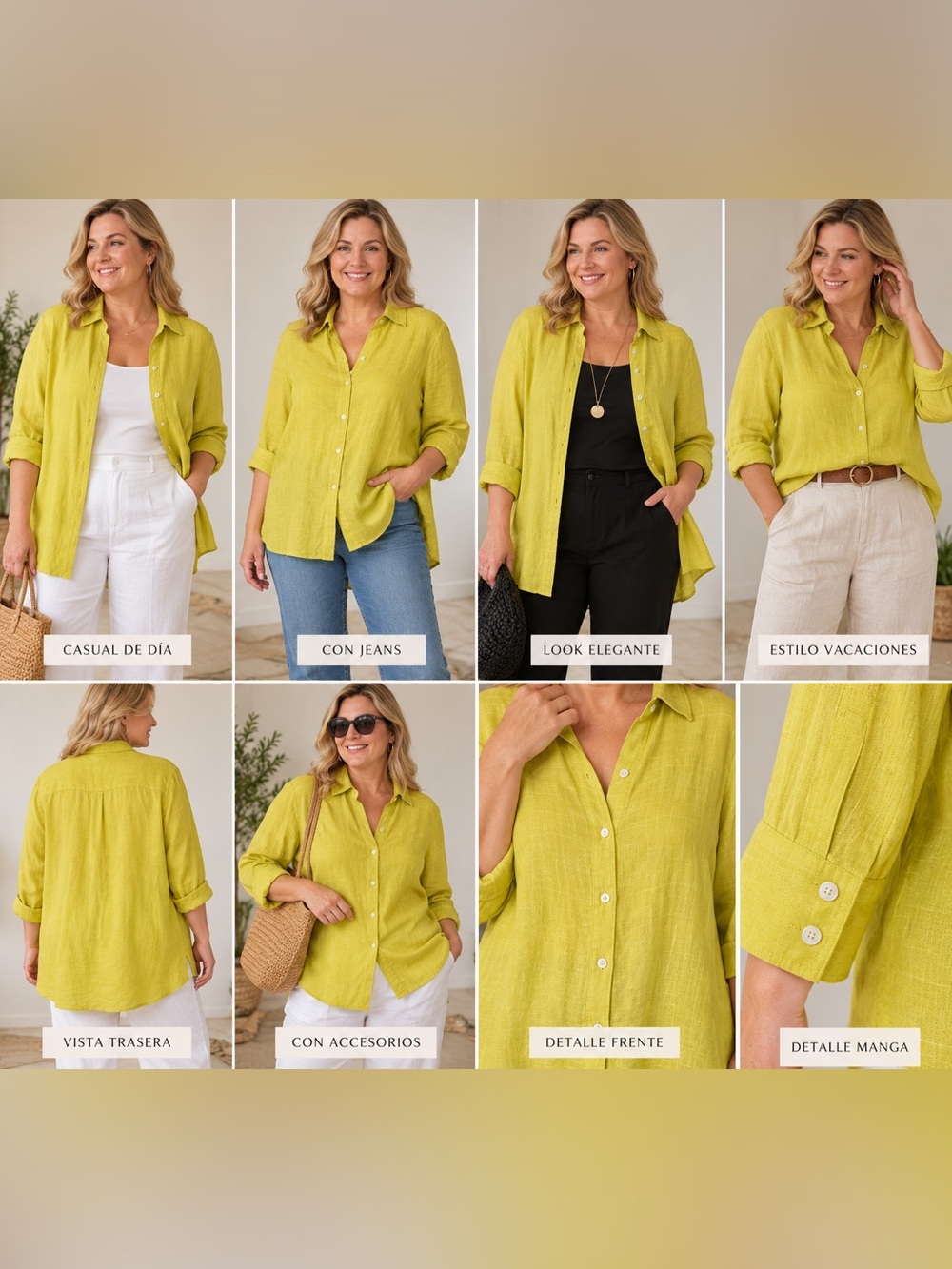 Sigrid Olsen 100% Linen Button Down Shirt Chartreuse Yellow Green 2X
